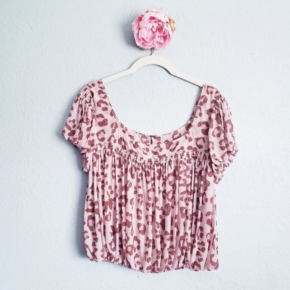 Free People Tops - Free People Baby Pink Leopard Print Mesh Top